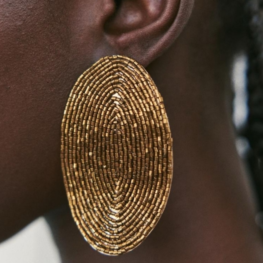 ZARA Lightweight Gold Beaded Oval Earrings - Picture 2 of 5
